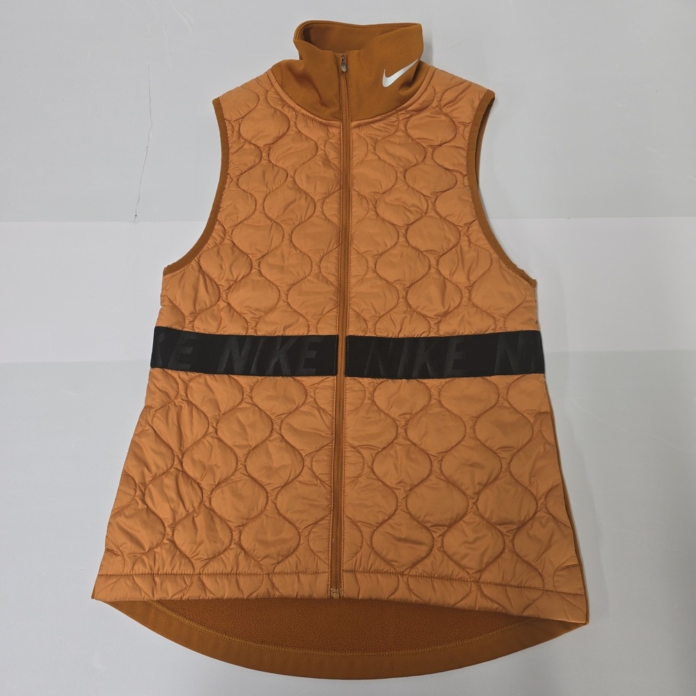 Nike AeroLayer Running Vest Womens XS Orange Quilted Puffer Full Zip CU3315-895